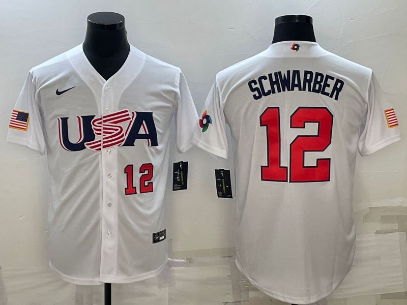 Men 2023 World Cub USA #12 Schwarber White Nike MLB Jersey5->more jerseys->MLB Jersey